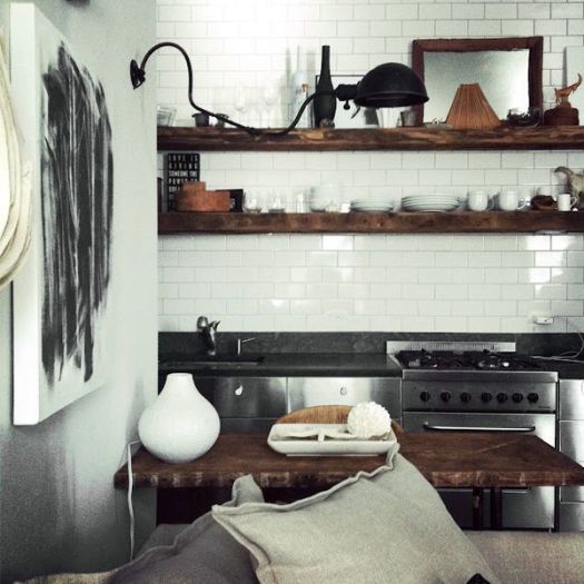 subway tile dark wood